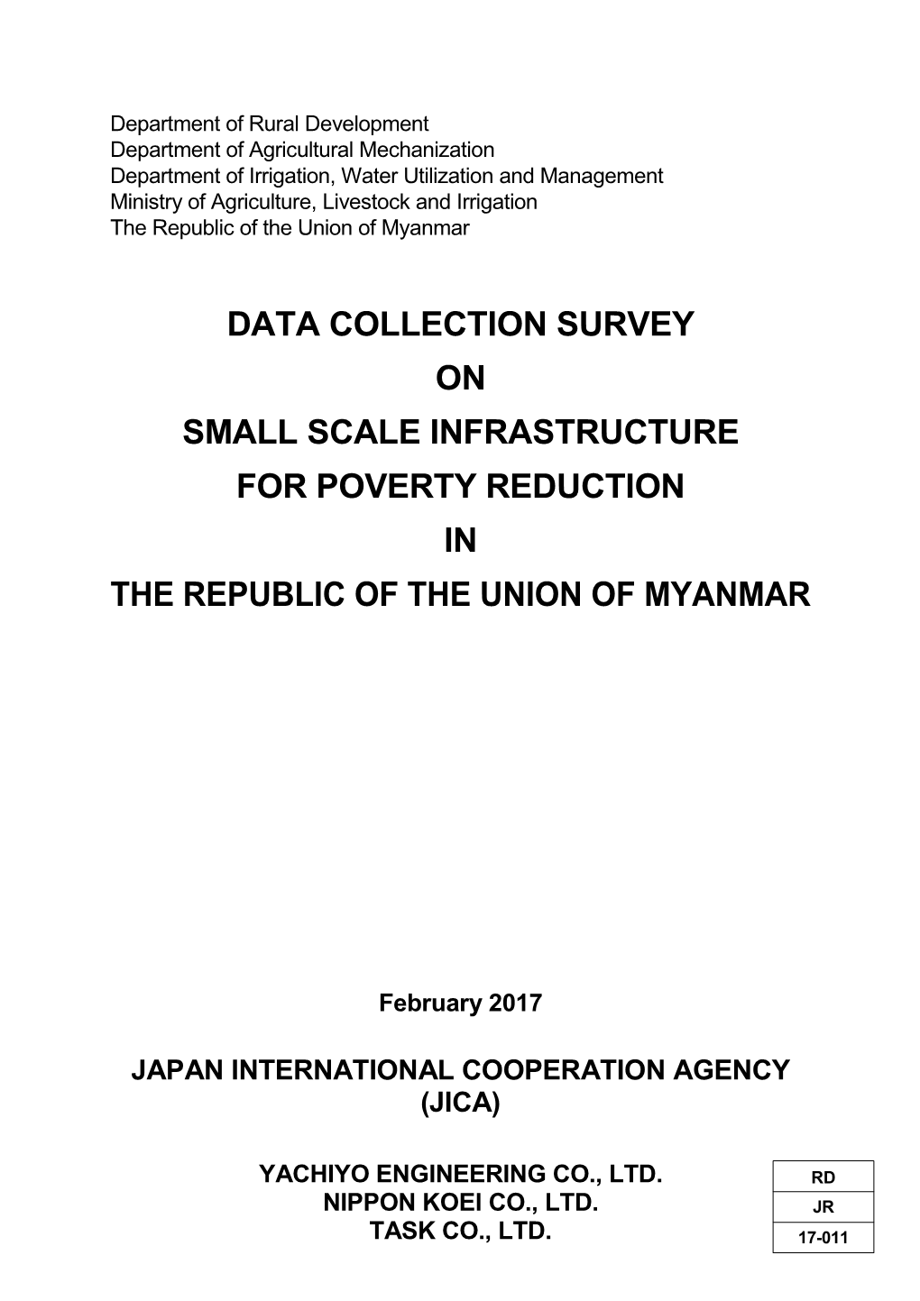 Data Collection Survey on Small Scale Infrastructure for Poverty Reduction in the Republic of the Union of Myanmar