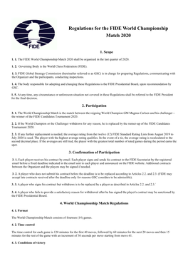 Regulations for the FIDE World Championship Match 2020