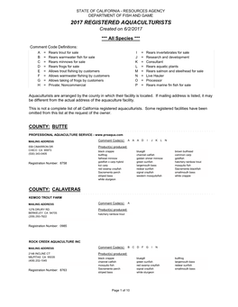 2017 REGISTERED AQUACULTURISTS Created on 6/2/2017