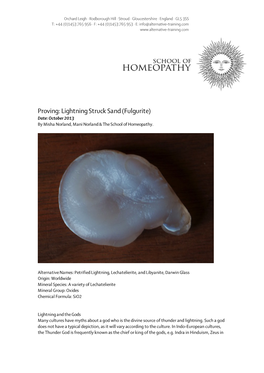 Proving: Lightning Struck Sand (Fulgurite) Date: October 2013 by Misha Norland, Mani Norland & the School of Homeopathy