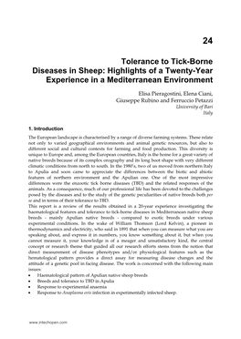 Tolerance to Tick-Borne Diseases in Sheep: Highlights of a Twenty-Year Experience in a Mediterranean Environment