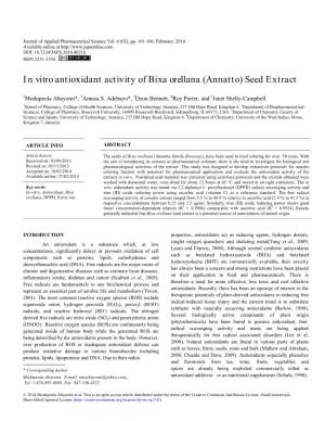 In Vitro Antioxidant Activity of Bixa Orellana (Annatto) Seed Extract