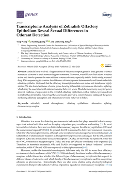 Transcriptome Analysis of Zebrafish Olfactory Epithelium Reveal Sexual