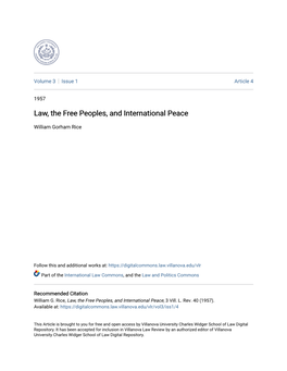 Law, the Free Peoples, and International Peace