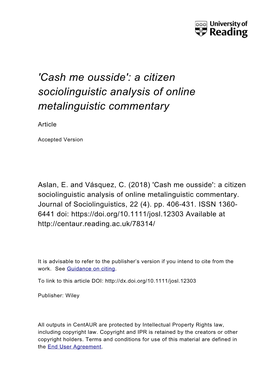 'Cash Me Ousside': a Citizen Sociolinguistic Analysis of Online Metalinguistic Commentary