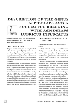 Description of the Genus Aspidelaps and a Successful Breeding with Aspidelaps Lubricusinfuscatus