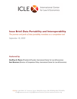 Data Portability and Interoperability the Promise and Perils of Data Portability Mandates As a Competition Tool September 10, 2020