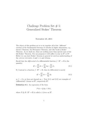 Challenge Problem Set # 5: Generalized Stokes' Theorem