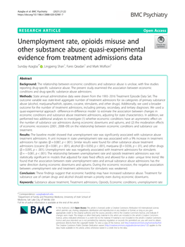 Unemployment Rate, Opioids Misuse and Other Substance Abuse: Quasi-Experimental Evidence from Treatment Admissions Data