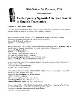 Contemporary Spanish American Novels in English Translation