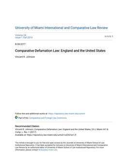 Comparative Defamation Law: England and the United States