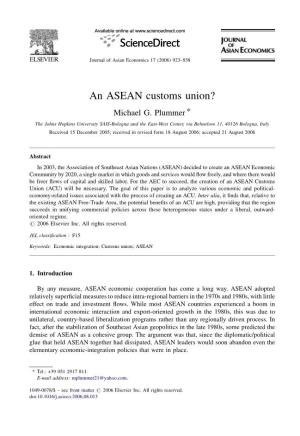 An ASEAN Customs Union? Michael G
