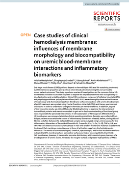 Case Studies of Clinical Hemodialysis Membranes