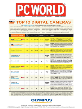 TOP 10 DIGITAL CAMERAS Visit Find.Pcworld.Com/39623 for Reviews of All Products Tested This Month and Ranked in This Chart