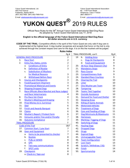 Yukon Quest 2019 Rules