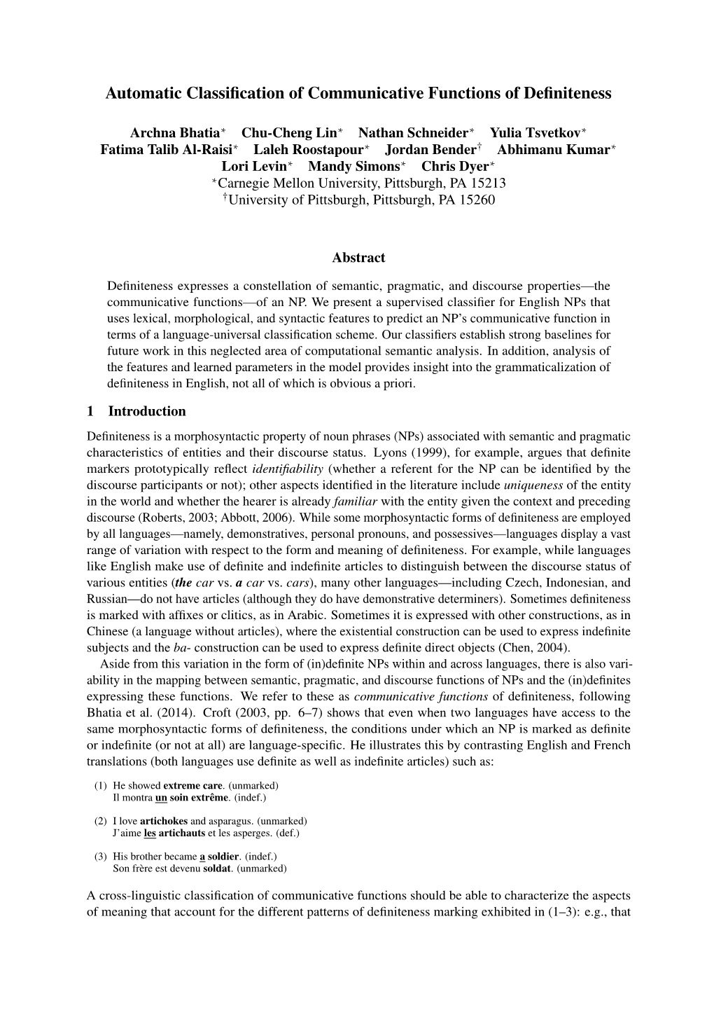 Automatic Classification of Communicative Functions Of