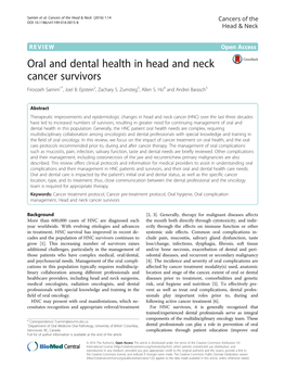 Oral and Dental Health in Head and Neck Cancer Survivors Firoozeh Samim1*, Joel B