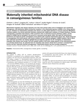 Maternally Inherited Mitochondrial DNA Disease in Consanguineous Families