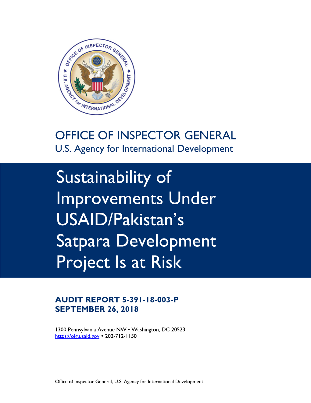 Sustainability of Improvements Under USAID/Pakistan's Satpara