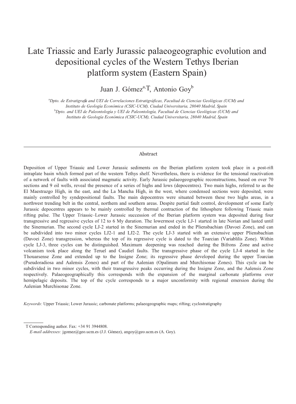 Late Triassic and Early Jurassic Palaeogeographic Evolution and Depositional Cycles of the Western Tethys Iberian Platform System (Eastern Spain)