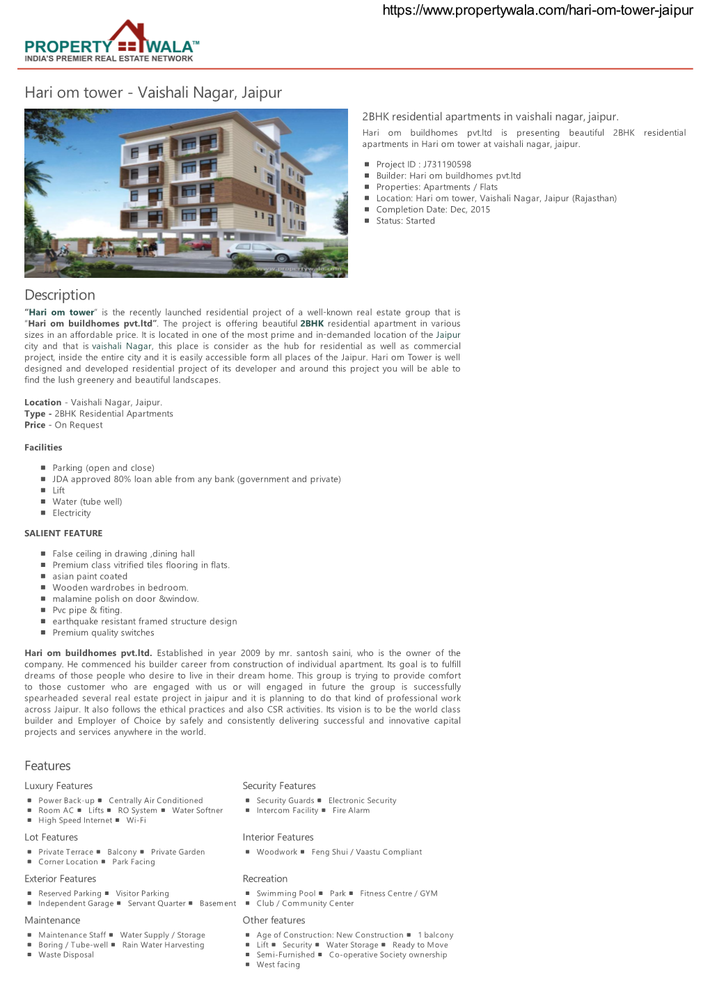 Hari Om Tower - Vaishali Nagar, Jaipur 2BHK Residential Apartments in Vaishali Nagar, Jaipur