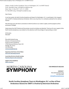 North Carolina Symphony Tours to Washington, D.C