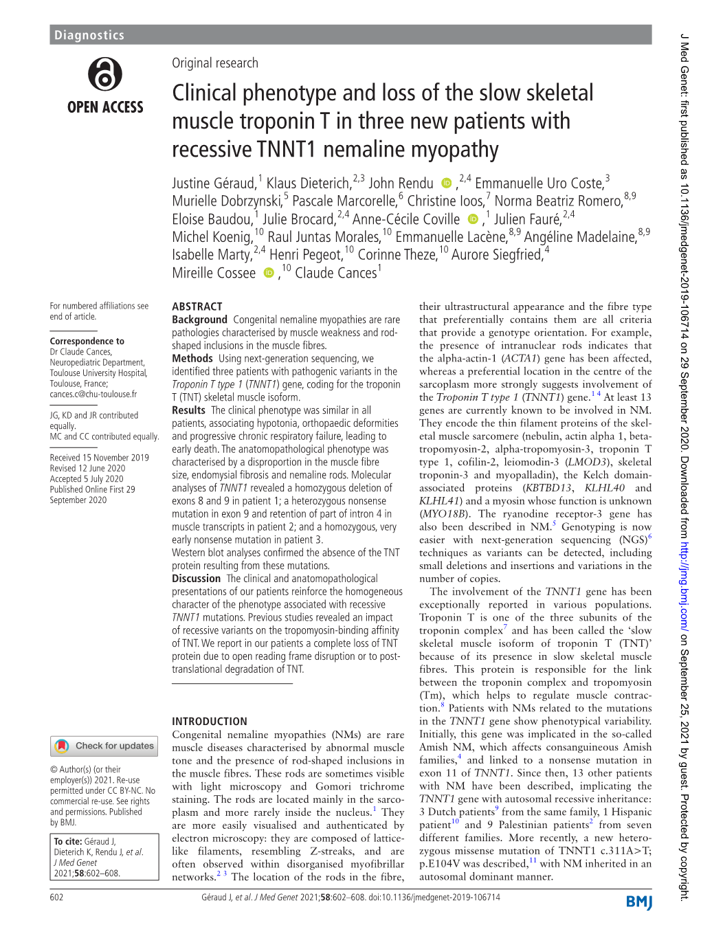 Clinical Phenotype and Loss of the Slow Skeletal Muscle Troponin T In