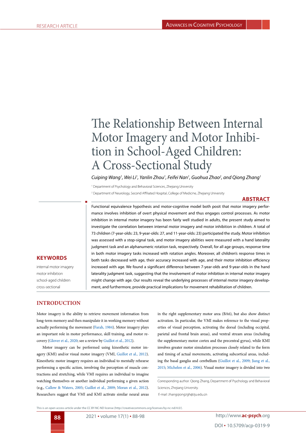 The Relationship Between Internal Motor Imagery and Motor Inhibi