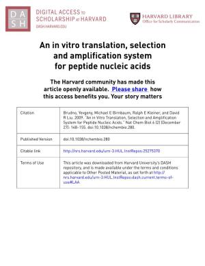 An in Vitro Translation, Selection and Amplification System for Peptide Nucleic Acids