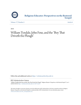 William Tyndale, John Foxe, and the "Boy That Driveth the Plough"