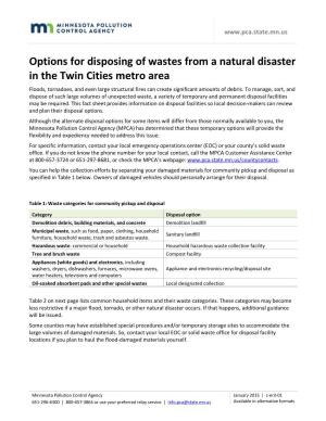 Options for Disposing of Wastes from a Natural Disaster in the Twin Cities