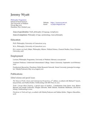 Jeremy Wyatt: Curriculum Vitae