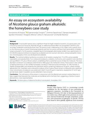 An Essay on Ecosystem Availability of Nicotiana Glauca Graham Alkaloids: the Honeybees Case Study Konstantinos M
