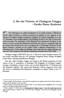 2. on the Visions of Chokgyur Lingpa - Geshe Dawa Gyaltsen