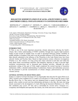 Holocene Sedimentation in Icalma and Puyehue Lakes (Southern Chile): Instantaneous Vs Continuous Records