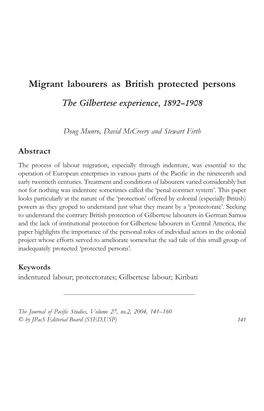 Migrant Labourers As British Protected Persons 141