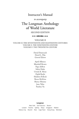 The Longman Anthology of World Literature SECOND EDITION