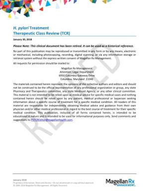 H. Pylori Treatment Therapeutic Class Review (TCR) January 30, 2018