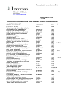 Referenssiluettelo Ark.Tsto Manninen 1(4)