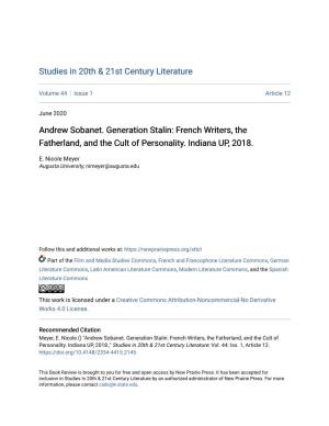 Andrew Sobanet. Generation Stalin: French Writers, the Fatherland, and the Cult of Personality