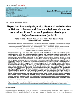Phytochemical Analysis, Antioxidant and Antimicrobial Activities Of