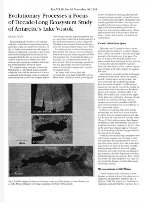 Evolutionary Processes a Focus of Decade-Long Ecosystem Study of Antarctic's Lake Vostok