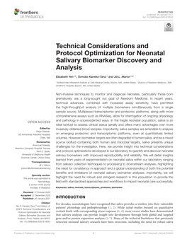Technical Considerations and Protocol Optimization for Neonatal Salivary Biomarker Discovery and Analysis