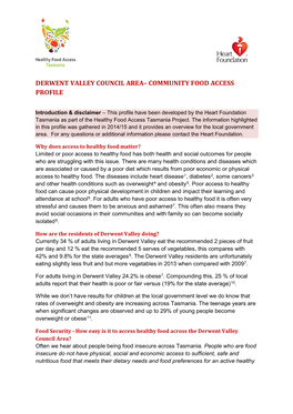 Derwent Valley Council Area– Community Food Access Profile