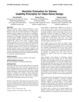 Heuristic Evaluation for Games: Usability Principles for Video Game