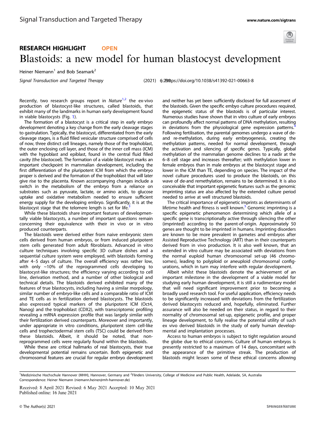 A New Model for Human Blastocyst Development