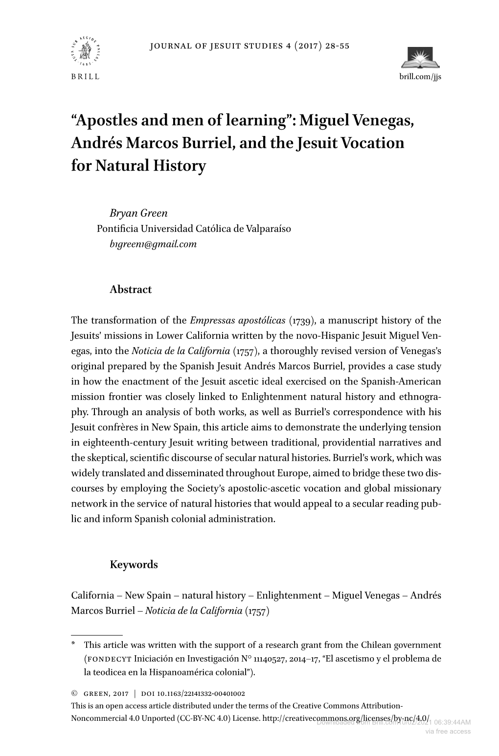 Miguel Venegas, Andrés Marcos Burriel, and the Jesuit Vocation for Natural History