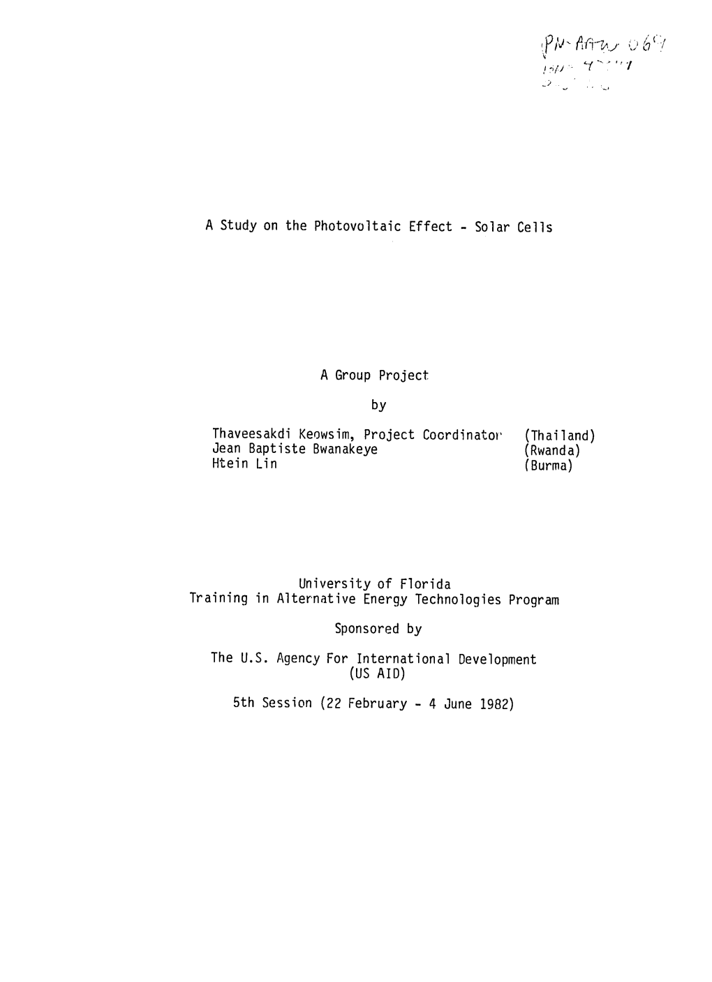 A Study on the Photovoltaic Effect - Solar Cells