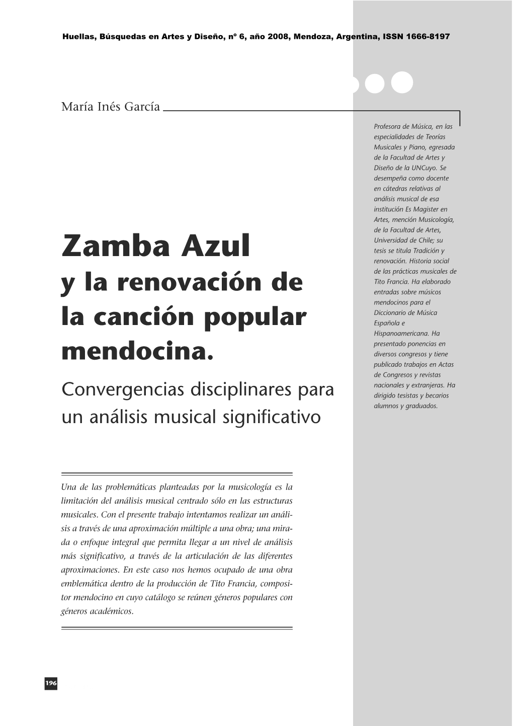 Zamba Azul Tesis Se Titula Tradición Y Renovación