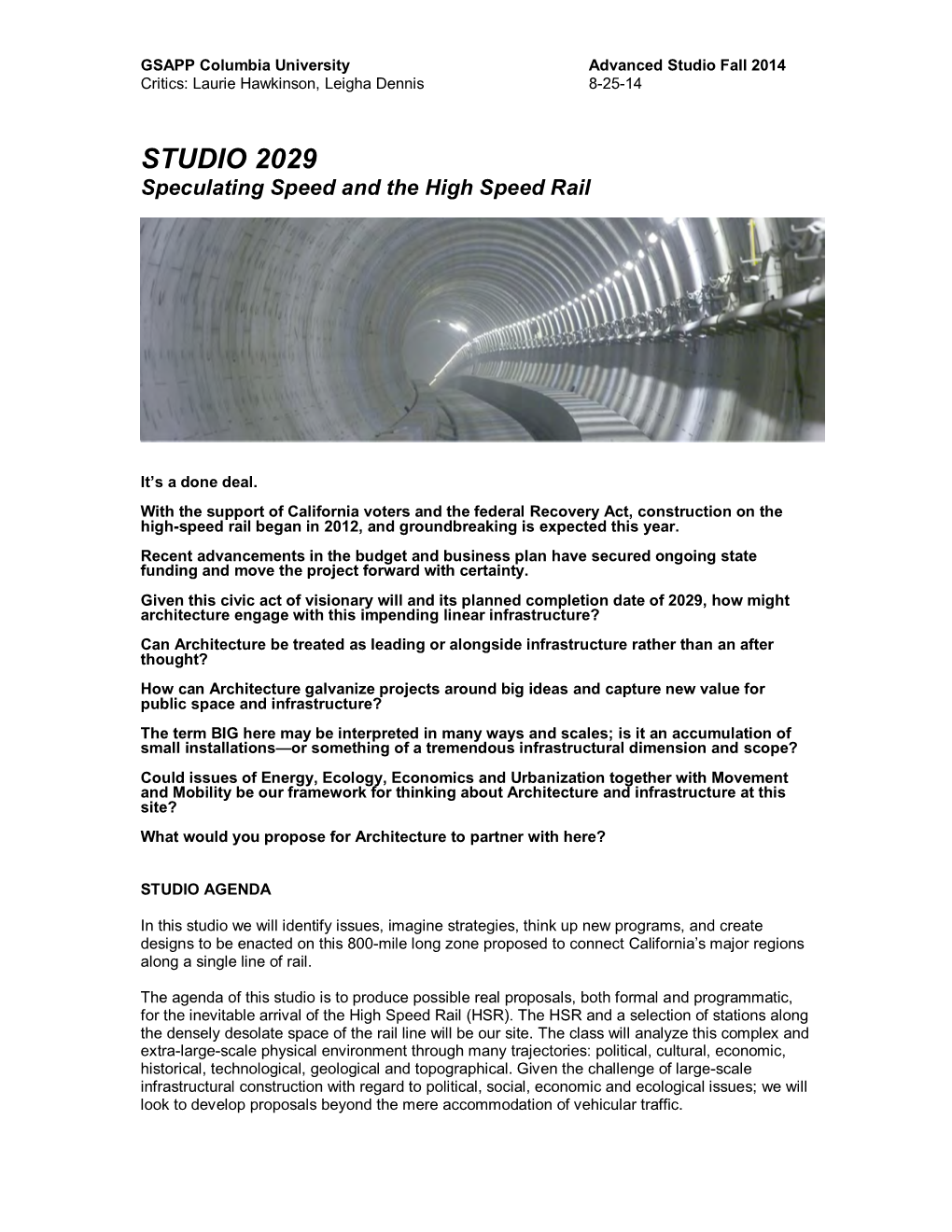 STUDIO 2029 Speculating Speed and the High Speed Rail
